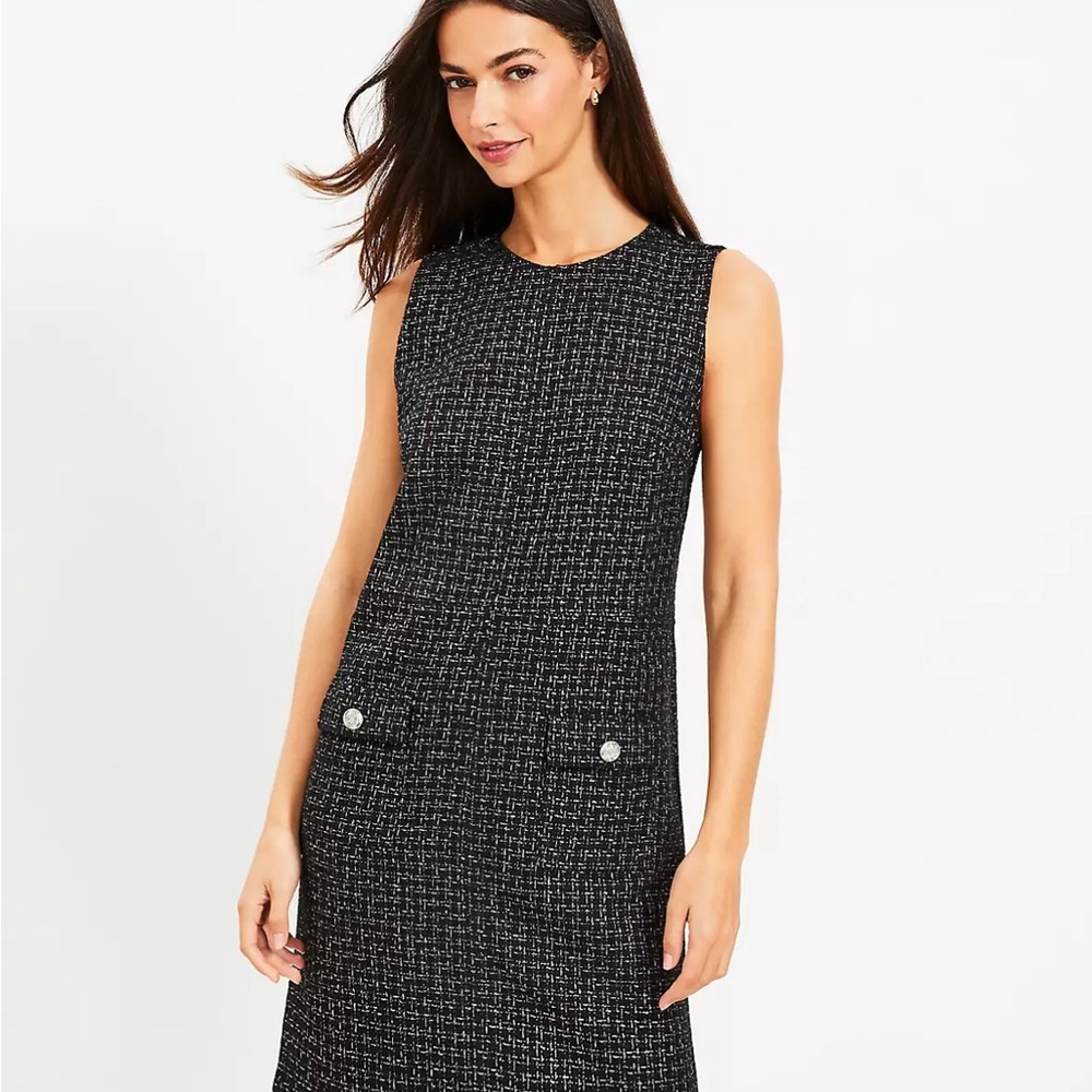 LOFT Metallic Tweed Button Pocket Dress – NWOT